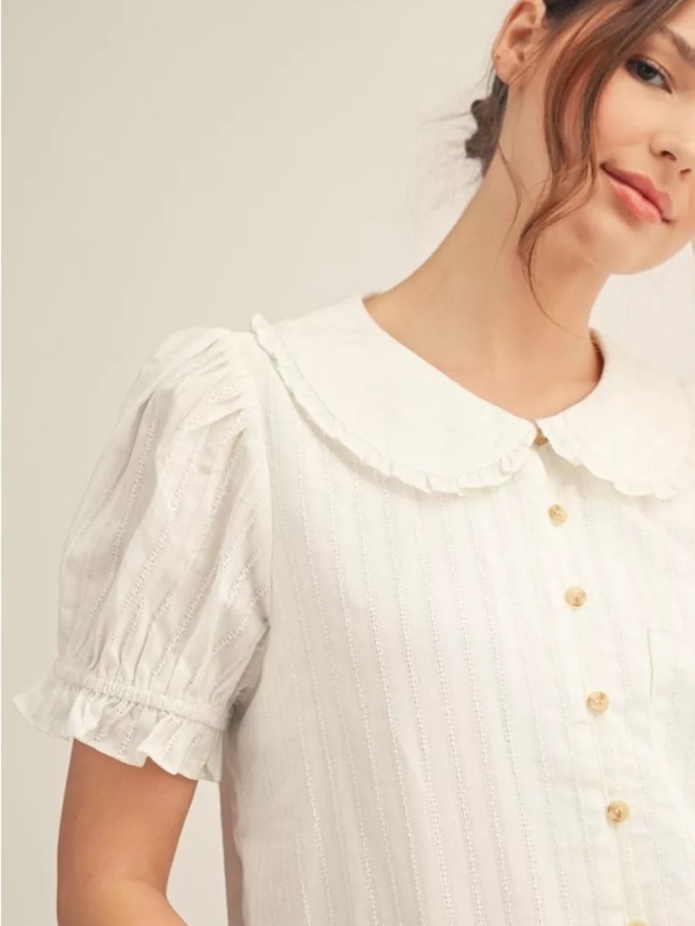 ROMANTIC ROUND COLLAR COTTON  BLOUSE MEDIUM